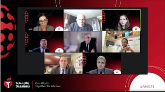 (from left to right, top to bottom rows): Corey E. Ventetuolo, MD, MS, Magdi Yacoub, OM, FRS, Karen Joynt Maddox, MD, MPH, FAHA, Gregory Lewis, MD, Marco Guazzi, MD, PhD, FAHA, Ana Macumbi, MD, PhD, FESC, Mark T. Gladwin, MD, FAHA, and William Bain, MD