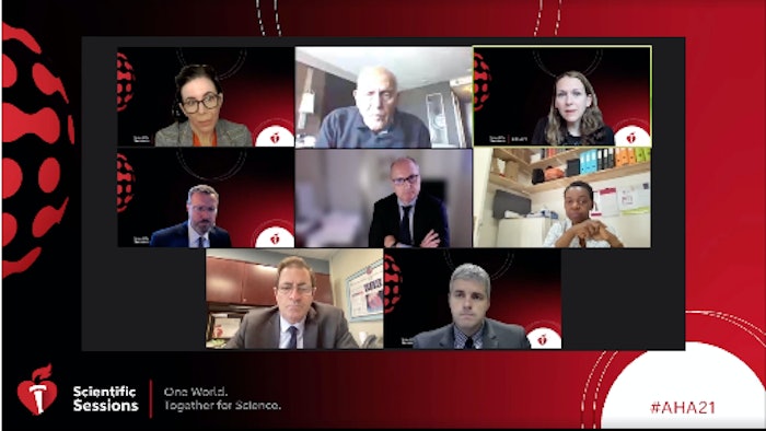 (from left to right, top to bottom rows): Corey E. Ventetuolo, MD, MS, Magdi Yacoub, OM, FRS, Karen Joynt Maddox, MD, MPH, FAHA, Gregory Lewis, MD, Marco Guazzi, MD, PhD, FAHA, Ana Macumbi, MD, PhD, FESC, Mark T. Gladwin, MD, FAHA, and William Bain, MD