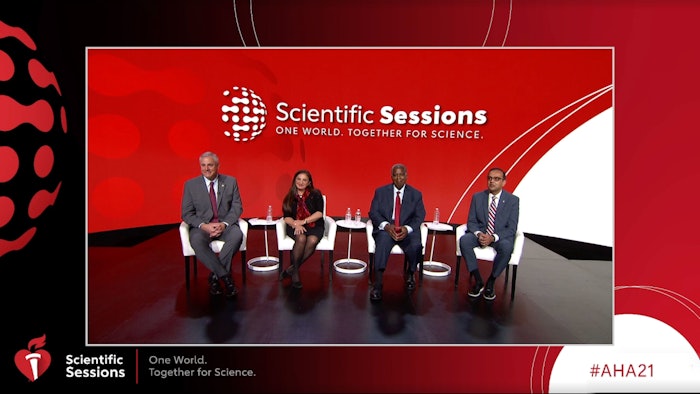 (from left to right): Donald M. Lloyd-Jones, MD, ScM, FAHA, Roxana Mehran, MD, FAHA, Gary H. Gibbons, MD, and Manesh R. Patel, MD, FAHA.