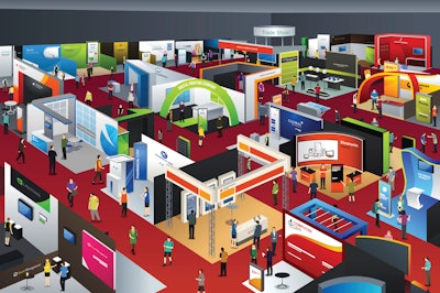 Overhead view of an exhibit hall