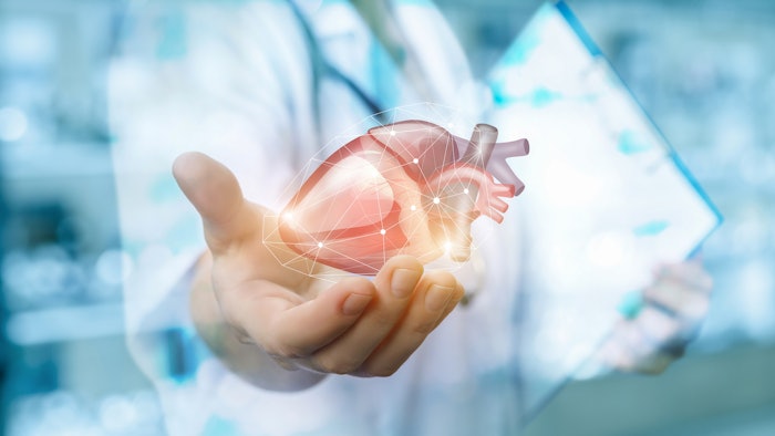 Graphic of doctor holding an illustrated heart in outstretched hand