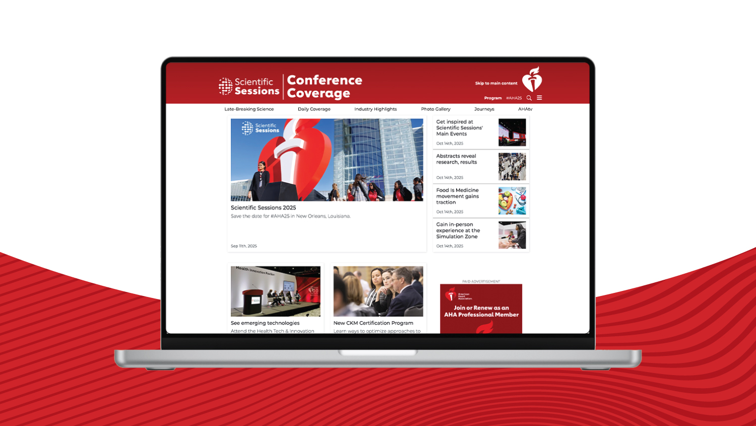 Scientific Sessions 2025 conference coverage webpage displaying event photos and related articles