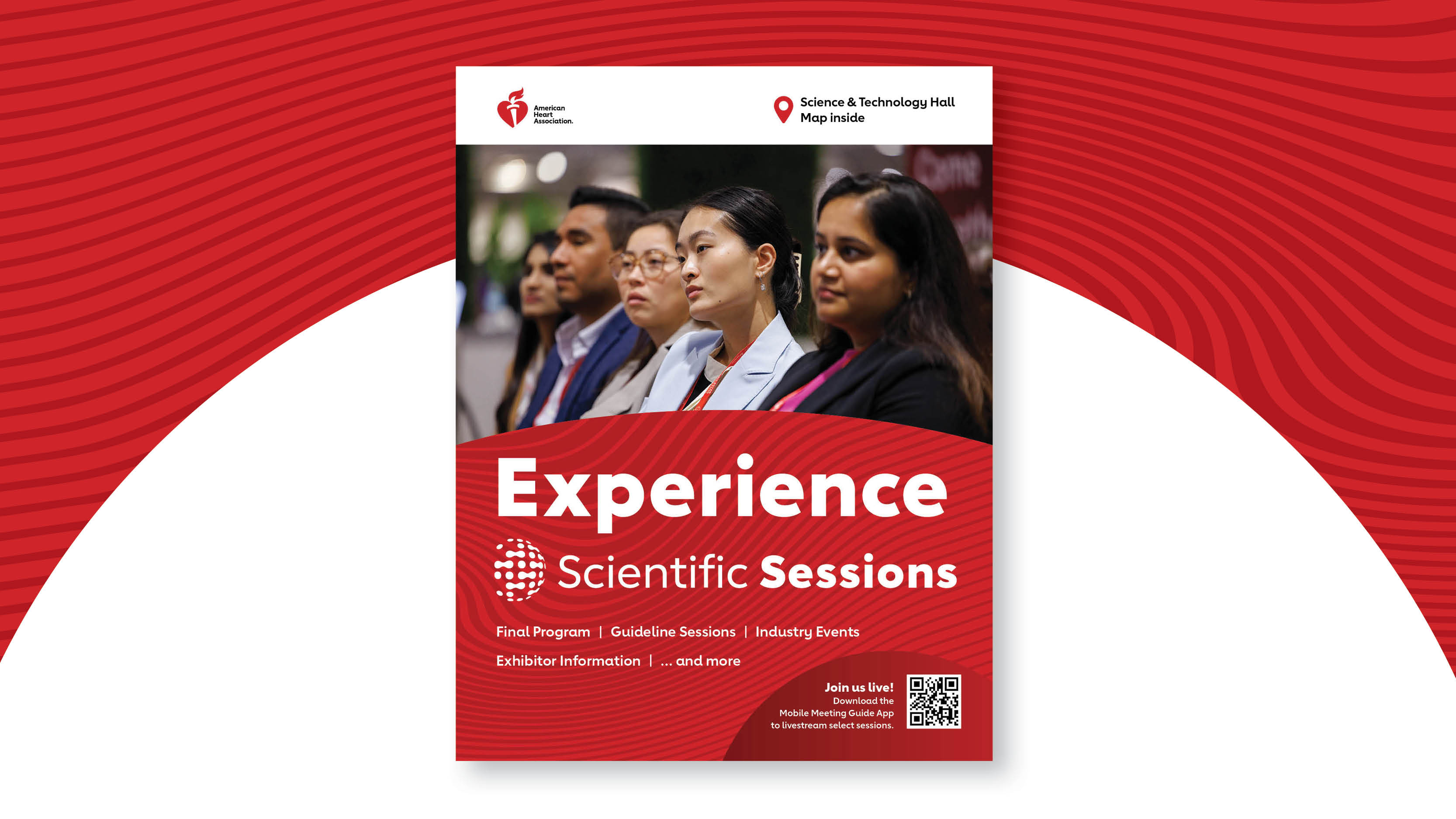 American Heart Association promotional flyer for Scientific Sessions featuring diverse professionals and event details