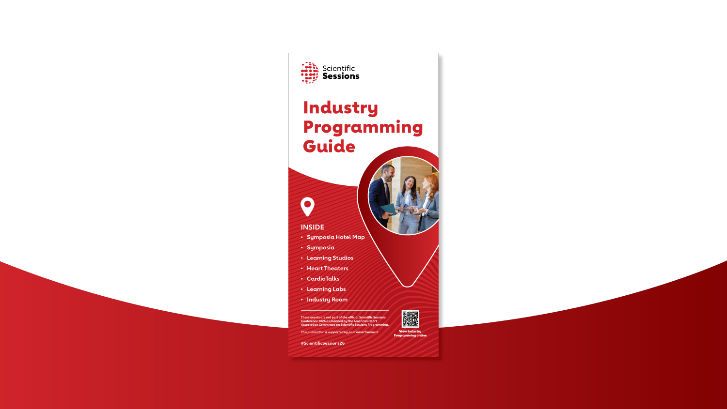 Industry Programming Guide brochure cover featuring professional team photo and event details by Scientific Sessions