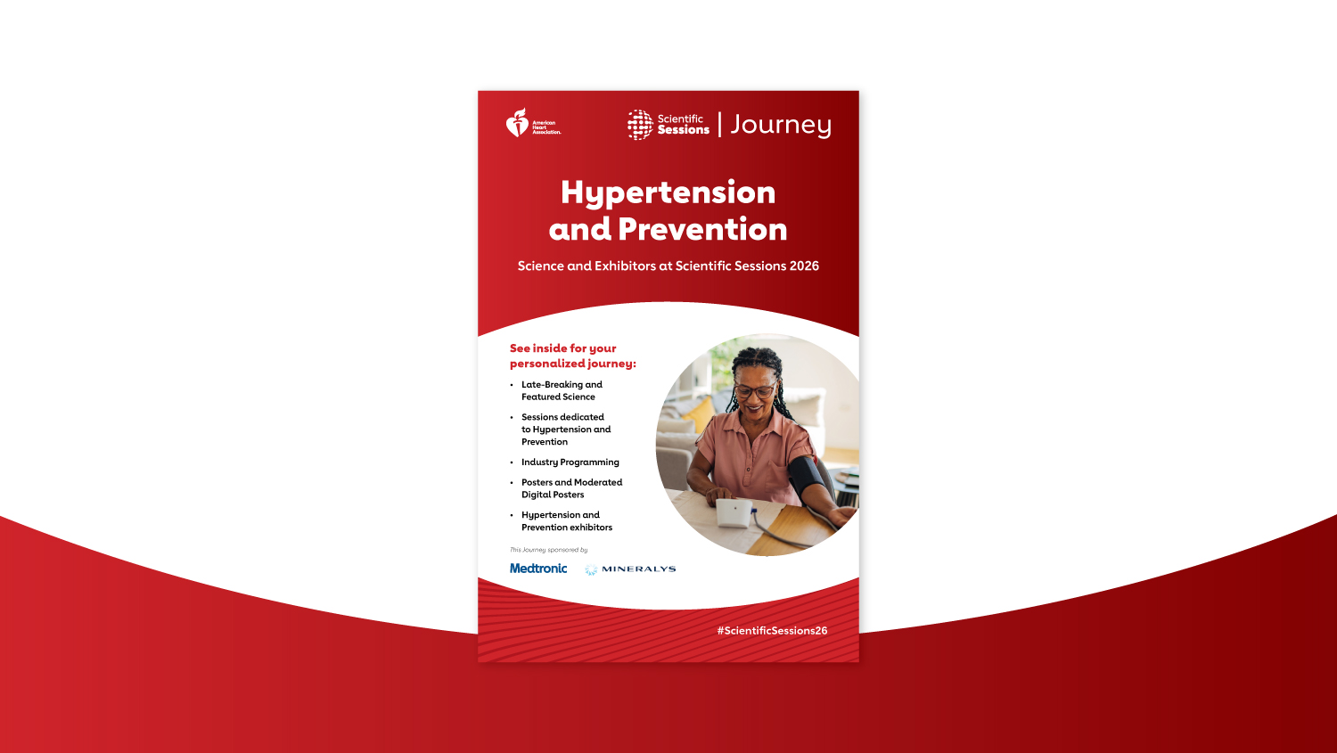 American Heart Association Journey promotional poster for Hypertension and Prevention science sessions featuring a man in casual attire